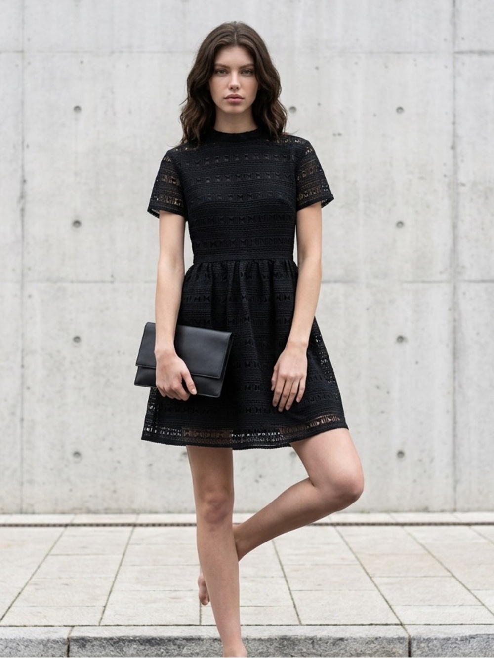 Rachel Parcell Black Lace Short-Sleeve Fit & Flare Mini Dress